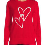 Time And Tru  Women's Red Long Sleeve Hearts Sweater Photo 0