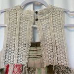 CAbi  Top #266 Sleeveless Crocheted Boho Floral Green Orange Striped Gauzy Size M Photo 7