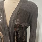 Simply Vera, Vera Wang Simply Vera Vera Wang Grey Knit Black Sequin FrontV Neck Cardigan Size Medium Photo 1