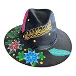 HAT MEXICAN Artisanal Hand Painted Fedora Floral Sombrero Panama Bohemian Black Photo 5