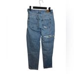 American Eagle  Distressed Blue Patchwork Mom Straight Leg Jeans Photo 1