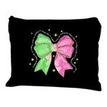 Chic Black Cosmetic Bag with Pink and Green Bow Photo 2