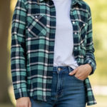 Roxy  Button Down Flannel Shirt Mint Green Plaid XS Photo 0