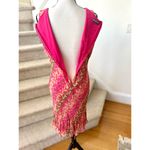 Vintage Y2K Hot Pink & Green Polka Dot Rhinestone Fringe Silk Slip Dress Size 12 Photo 5