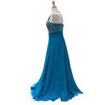 VTG Y2K Fairycore Dress Gown Sz 8 Riva Designs Blue Silk Beaded Halter Glam Photo 5