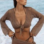 BERLOOK Brown V Neck Crochet Cover Photo 0