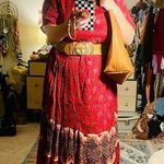 Vintage Red Patterned Boho Maxi Dress with Tie at Waist Size L Size L Photo 0