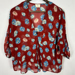 Urban Outfitters Pins & Needles Red Floral Top Womens Medium Short Sleeve Sheer Boho Indie Layer Photo 0