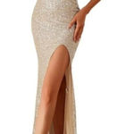 Women's Split Thigh Sequins Cami Maxi Dress in Silver, Size M​​ Silver Size M Photo 0