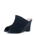 Lauren Lorraine Martha Black Wedge Heels Womens 6.5 Peep Toe Slip On Mule Photo 1
