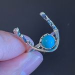 Turquoise stone silver plated antler ring size 6 Photo 4