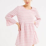 Urban Outfitters ‎ Women's Pink Gingham Mini Dress Size Medium Long Sleeve Photo 0