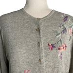 heirloom collectibles  Silk Cardigan Sweater M Grey Embroidered Floral Buttons Photo 1