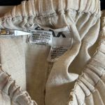 Flax  Linen Culottes Cropped Pants Elastic Waist Ruffle Hem Medium Photo 5