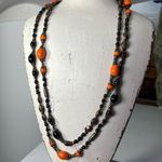 Vintage glass metal brass beaded 21” long necklace . Orange Photo 0