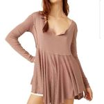 We The Free Clover Split Neck Baby Doll Long Sleeve Top Medium Boho Mauve Pink Photo 0