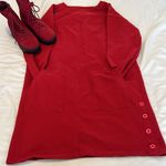 Carol Little sport szL red LS sweatshirt dress pockets buttons at bottom EUC Size L Photo 3