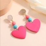 Heart Drop Earrings Pink Blue Beads‎ Dangle Statement Earrings Women Photo 1