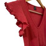 SheIn  XS Red Waffle Knit Peplum Top with Flutter Sleeves V-Neck Blouse Photo 6
