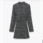 ZARA | Animal Print Long Sleeve Mini Dress Shoulder Pads Size Small Photo 1