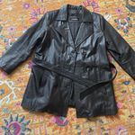 Amalfi Leather belted Jacket black trench Coat Size Medium 90’s Y2K matrix Photo 9