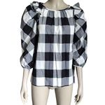 Sara Roka Black and Blue Gingham Print Ruffle Blouse Size undefined Photo 3