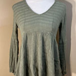 Sim & Sam Green Ruched Fabric Long Sleeve Boho Top Small Photo 0