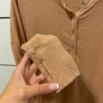 Aerie  Offline Ribbed Thermal Oversized Comfy Snap Collar Tan Photo 2