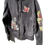Disney  Parks Mickey Mouse Hoodie Rose Tattoo Women’s Sz L Black Zip Up Jacket Photo 1