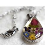 ATI Mexico 925 Spring Flowers Incased In Blown Glass Teardrop Pendant Necklace Silver Photo 3