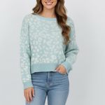 John + Jenn Mystic Blue Leopard Print Crew Neck Sweater Size S Photo 5