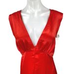 ZARA NEW  Red Satin Silk Sleeveless Deep V Neck Slit Cutout Back Maxi Dress Sz L Photo 3