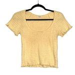 Aritzia Wilfred Free Short Sleeve Smocked Yellow Crop Top SMALL Photo 0