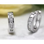 Boutique NEW White Gold Plated .925 Simulated Diamond Huggie Hoop Earrings, Unisex 10mm‎ Photo 5