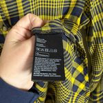 H&M Yellow Navy Plaid Button Down Shirt with Sequin Bird Size 4 100% Viscose Photo 8