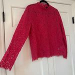 J.Crew Scalloped Lace Mockneck Top Vibrant Pink Lace Blouse Size 14 Sheer Glam Photo 7