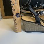 Antonio Melani Black Suede Slingback T-Strap Cork Wedge Heels - 10M Photo 4