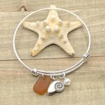 Sea Glass And Pearl Shell Charm Bracelet| Authentic Seaglass Beach Jewelry Gift Brown Photo 1