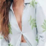 ZARA  Women’s‎ Sz S Pale Blue Embroidered/Beaded Leaf Blouse Photo 0