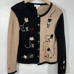 Christopher & Banks Vtg. 2003 Cat Sweater Cardigan Ramie Cotton Embroidered Photo 0