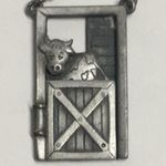 Farmer Milking Cow Pewter Pendant Necklace Photo 1