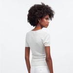 Madewell  Micro-Rib Short Sleeve‎ Striped Sweater Tee in Monument Sz M NEW Photo 1