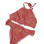 Jack's Red and White Geometric Floral Print High Neck Cross Tie Back Bikini Top Size L Photo 0