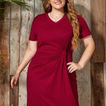 SheIn  Curve 4XL Red Lune Twist Front V Neck Tshirt Dress Office Corporate Work Photo 0