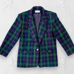 Alfred Dunner  Vintage Made in USA Navy Green Wool Plaid Gingham Blazer Coat M Photo 0