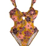 No Boundaries Women's Medium Swimsuit  Orange Floral Onepiece Photo 1