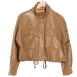 T Tahari NWT Faux Leather Bomber Jacket In Iced latte Photo 2