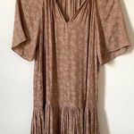 Current Air  Los Angeles Tie Pleated Floral Midi Dress Tan Size XS Photo 2