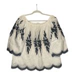 Tribal Jeans White/Blue On/Off Shoulder Embroidered Blouse, Womens XL White Photo 1