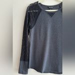 Lucky Brand  Waffle Knit Thermal Crochet Eyelet Lace Sleeves, Grey/Black, Med Photo 2